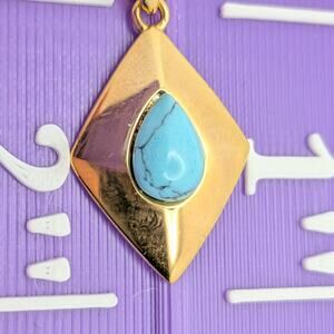 Blue Stone Pendant Necklace Women's 20in Gold Tone Geometric Jewelry Statement